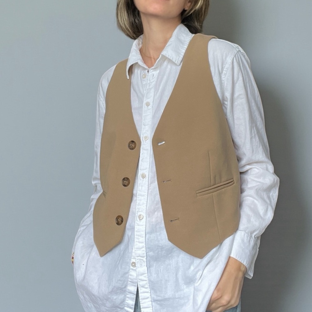 Cupcakes and Cashmere Camel Vest Tailored Layering Piece Preppy Minimalist Style